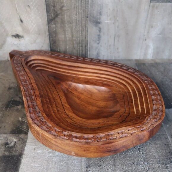Pear Shaped Wood Collapsible Fruit Bowl Kitchen Decor Wooden - Picture 2 of 9